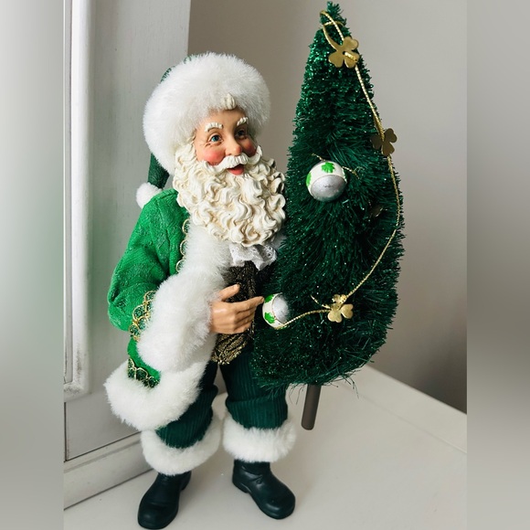 Vintage Irish Kurt Adler Green & White Santa with Christmas Tree Music Box works
